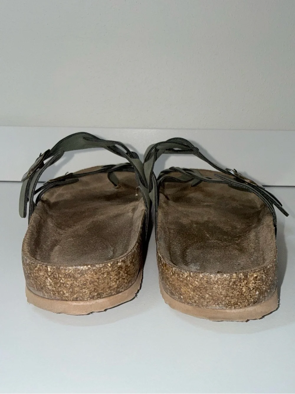 Maurices SuperCush Chloe Braided Cork Footbed Sandals Olive Green Buckle Size 8